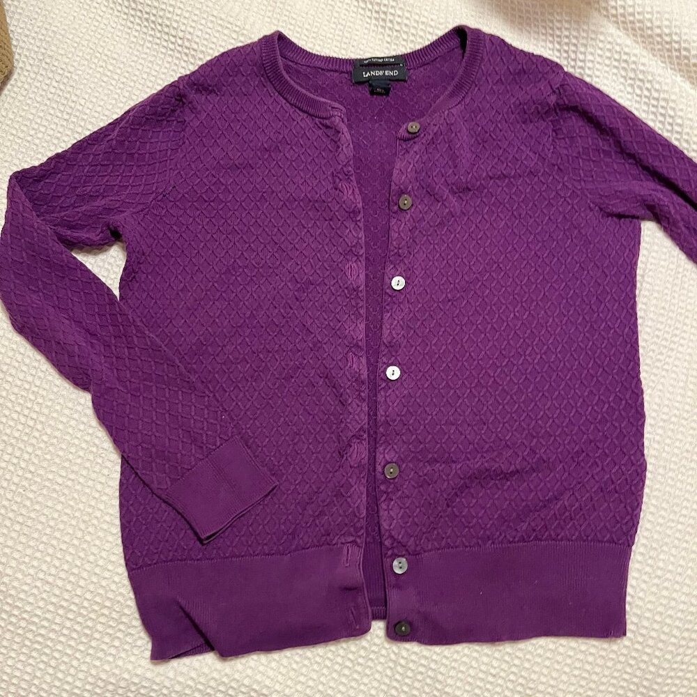 XS/P Land's End Women's Petite Supima Diamond Cardigan Sweater, Perfect Purple